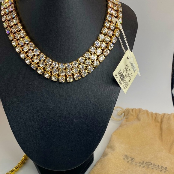 VINTAGE 1990's St. John Large Rhinestone Tiers Choker and Back Drop Necklace NWT - Picture 2 of 7